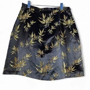EUC VTG Solz‎ Squirrel Brocade Mini Skirt Sz. L* Black & Gold Bamboo Print